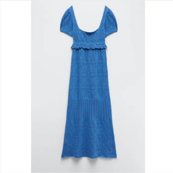 BLOGGER'S FAVE! Zara Long Crochet Dress Blue NWT - Picture 10 of 10